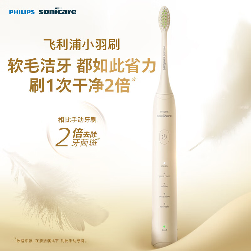 飞利浦(PHILIPS)电动牙刷S3 生日礼物 成人情侣款送男生/女友柔和亮白刷头小羽刷5种模式瑞斯白HX2471/03