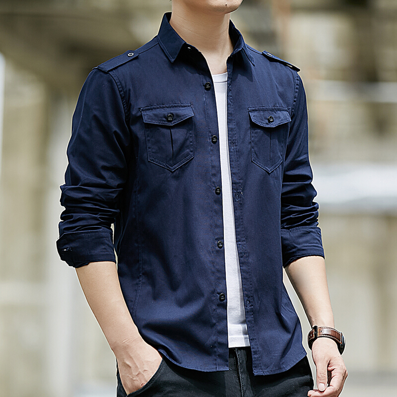 梵克公牛男士长袖衬衫男春春季纯色衣服修身商务休闲工装男装