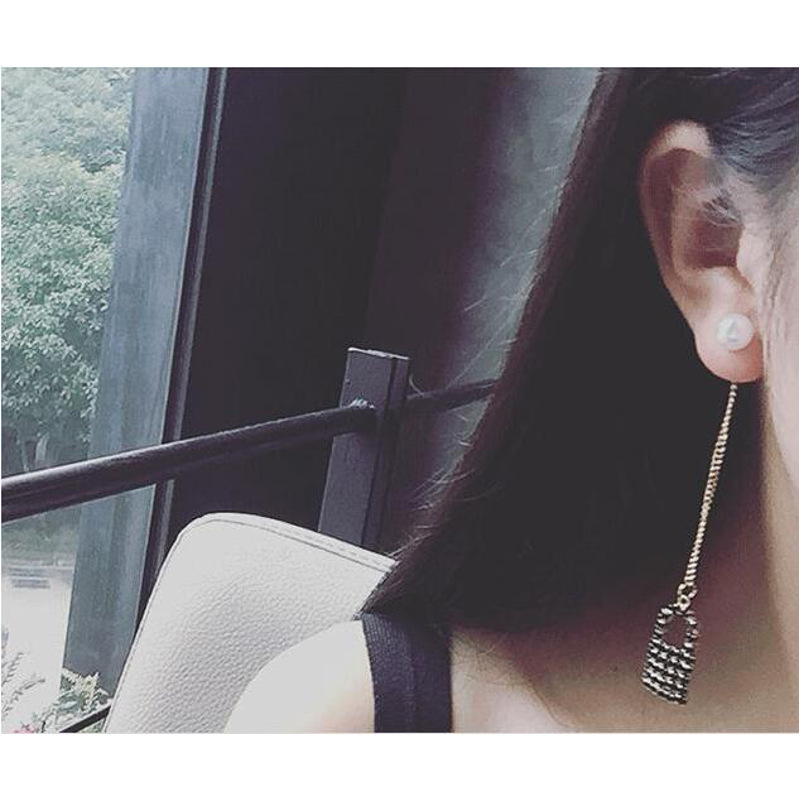 耳钉女款新款 韩版桃心耳线不对称长款流苏丝带钥匙锁气质耳钉R2D025送女朋友七夕情人节礼物