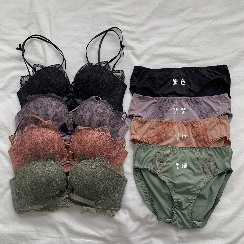 波迷娜(BOMINA)少女性感蕾丝花边胸罩小胸聚拢内衣女往季新款女学生内裤文胸套装潮J