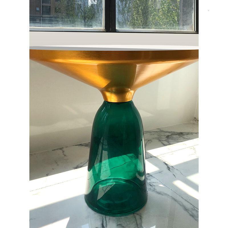 森美人北欧玻璃铃铛茶几客厅个性创意现代简约沙发边几轻奢圆形金属角几 黄铜金边+绿色（直径50）