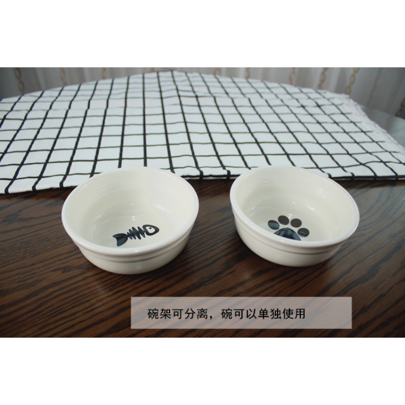 宠物餐桌 卡通陶瓷碗双碗 碗和铁丝碗架可分离 猫碗狗碗食碗盆高清大图
