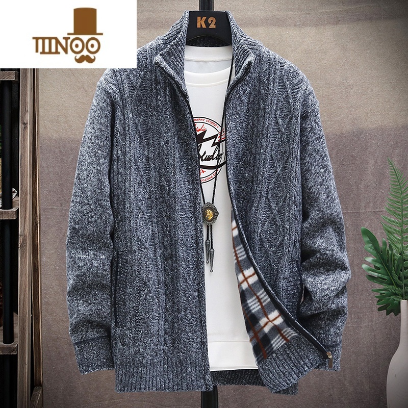 YANXU开衫毛衣外套男秋季新款潮牌针织麻花立领夹克男士潮流休闲毛线衫高清大图