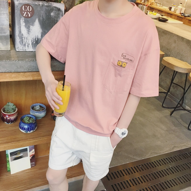2018夏款新款男士宽松圆领短袖t桖韩版情侣装卡通印花半袖体恤潮