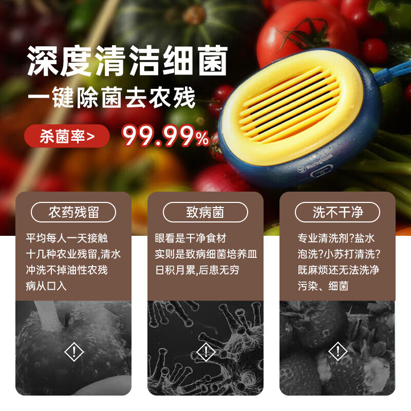 西屋(WESTINGHOUSE)果蔬清洗器 便携可拆卸清洗仓IPX7级防水双段定时自由设置WGS31高清大图