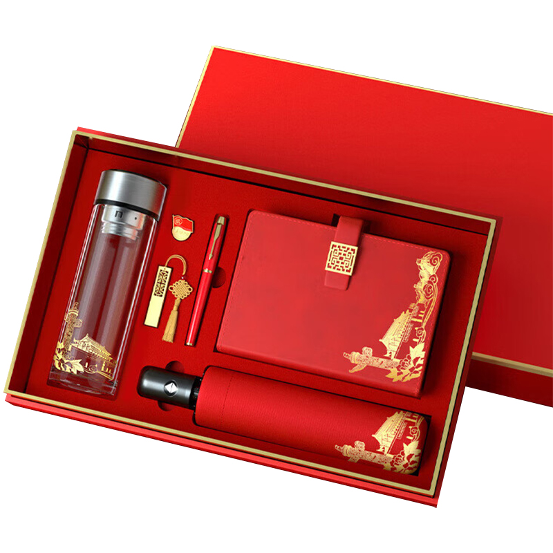优彩嘉 政治生日纪念套装 数显玻璃杯+窗花本+伞+笔+微章+U盘 ZZTZ-25 套高清大图