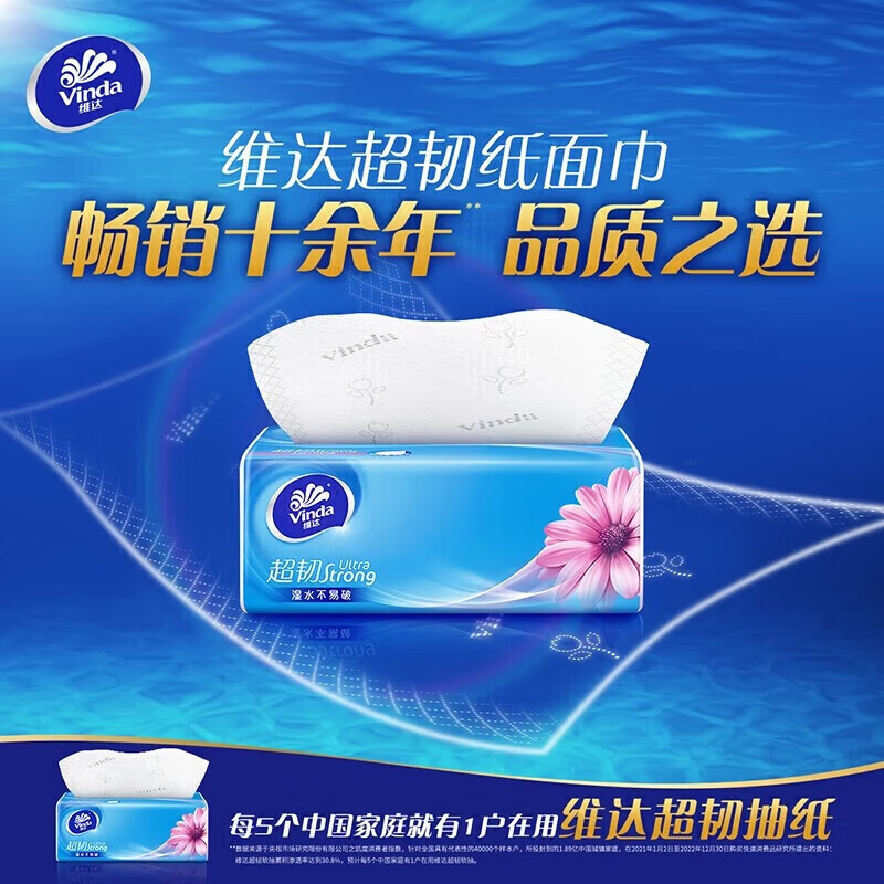 维达(Vinda) 超韧抽取面巾 3层S码110抽×18包/提 V2288A高清大图