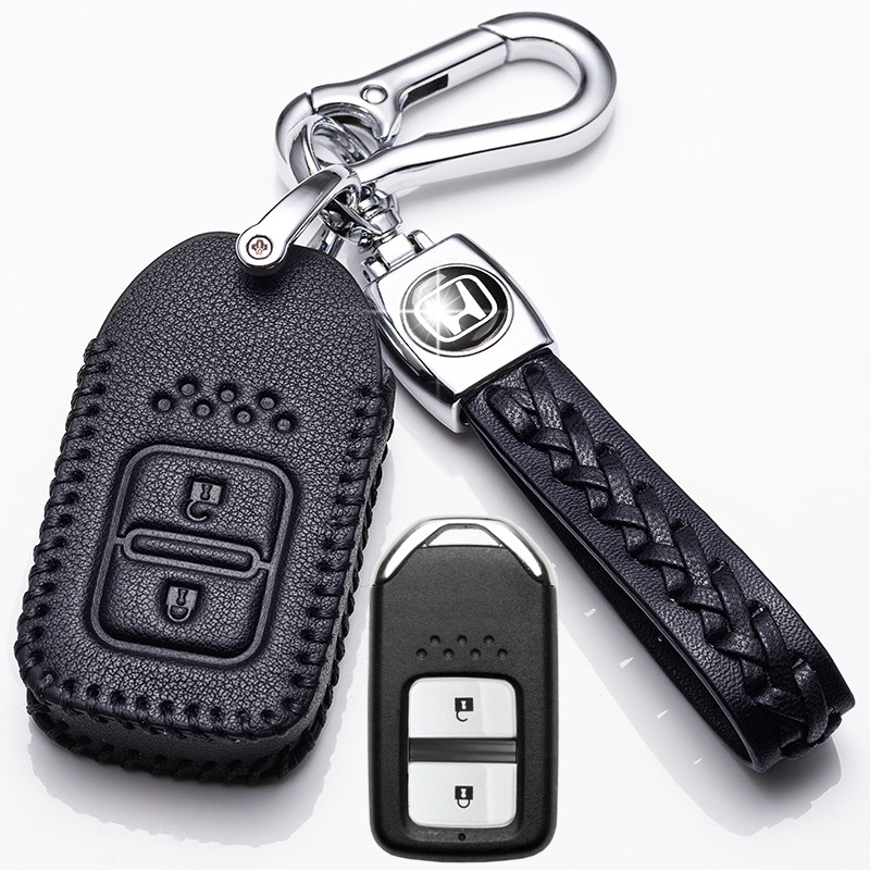 【补贴10%】适用于2020款广汽本田缤智钥匙套19款缤智专用真皮钥匙包18款扣女汽车钥匙包 本田B款黑色+绳扣（智能二键）