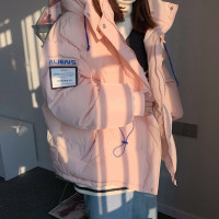 佐露絲白鸭绒工装连帽短款羽绒服女2021冬新款韩版小个子蓝色加厚面包服外套