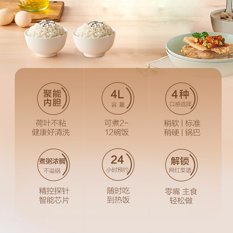 苏泊尔(SUPOR)电饭煲4L家用4-5-6人不粘内胆多功能智能预约电饭锅SF40FC658 24小时预约 特色香弹煮