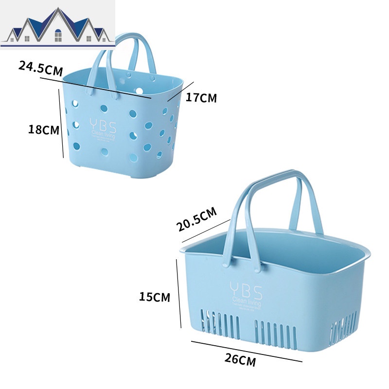 手提洗澡沐浴收纳篮小号浴室洗浴置物篮桌面浴筐塑料筐零食小篮子 三维工匠 蓝色大小2个装