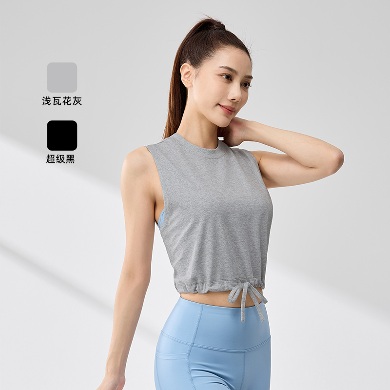 361°无袖背心女款透气新款宽松休闲上衣纯色圆领T恤女装高清大图