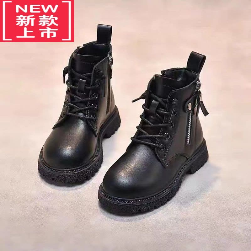 可莉允女童马丁靴2022新款皮靴加绒童鞋儿童靴子宝宝短靴小女孩鞋子 黑色单靴 36码码内长21.6cm图片