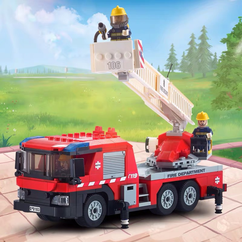 新乐新儿童塑料小颗粒拼装积木消防614岁男孩玩具生日礼物消防中队810