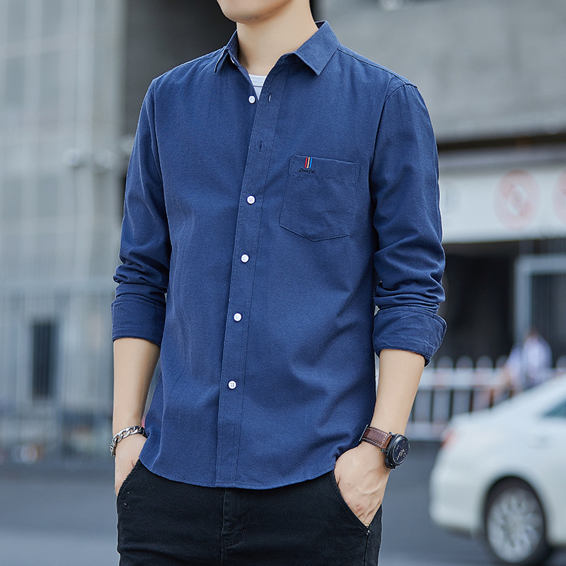 啄木鸟新款男士长袖衬衫商务修身加绒加厚休闲衬衣男装宽松上衣高清大图