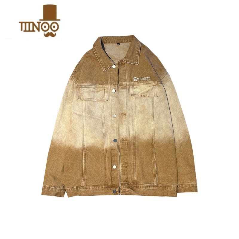 YANXU美式复古情侣牛仔外套潮牌渐变做旧上衣宽松痞帅工装夹克男图片