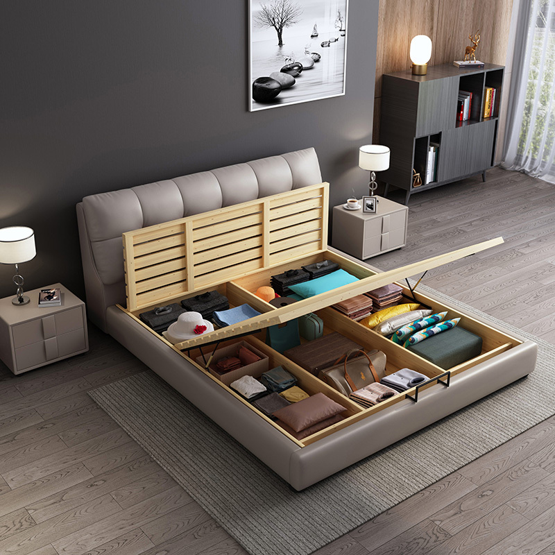 梵宜北欧轻奢皮床688简约现代双人床主卧婚床气压储物高箱床