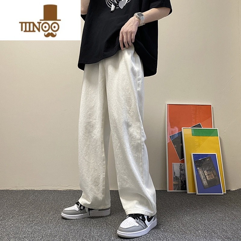 YANXU浅色牛仔裤子男生夏季潮牌情侣宽松百搭阔腿高街学生休闲长裤高清大图