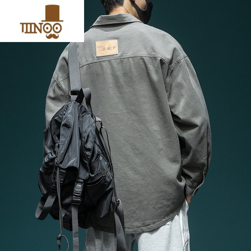 YANXU日系百搭痞帅工装衬衫男士长袖宽松大码潮牌休闲百搭衬衣外套夹克高清大图