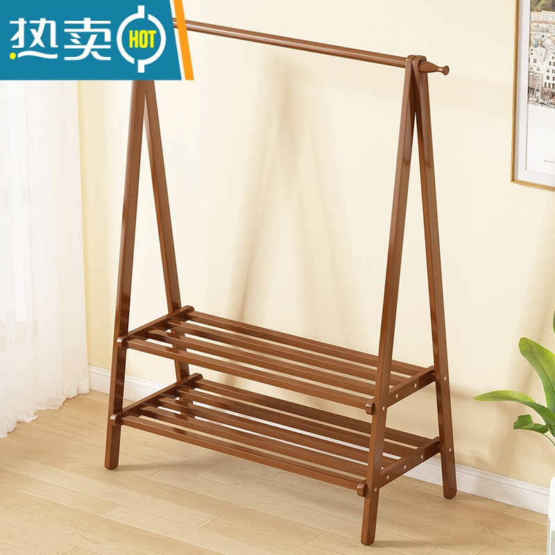 敬平挂衣架落地式简易卧室家用晾衣服实木房间收纳置物架子立式衣帽架 原色衣帽架-简易款-2层长46cm晾晒架高清大图