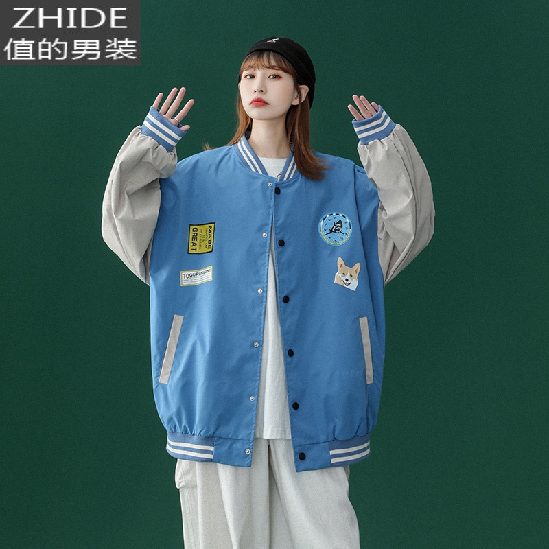 SUNTEKvibe棒球服复古盐系炸街外套男春秋甜酷hiphop上衣美式飞行员夹克夹克高清大图
