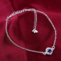 A033 Women Jewelry Silver Anklet 镀银饰品水晶蓝锆石脚链女潮送女朋友七夕情人节礼物