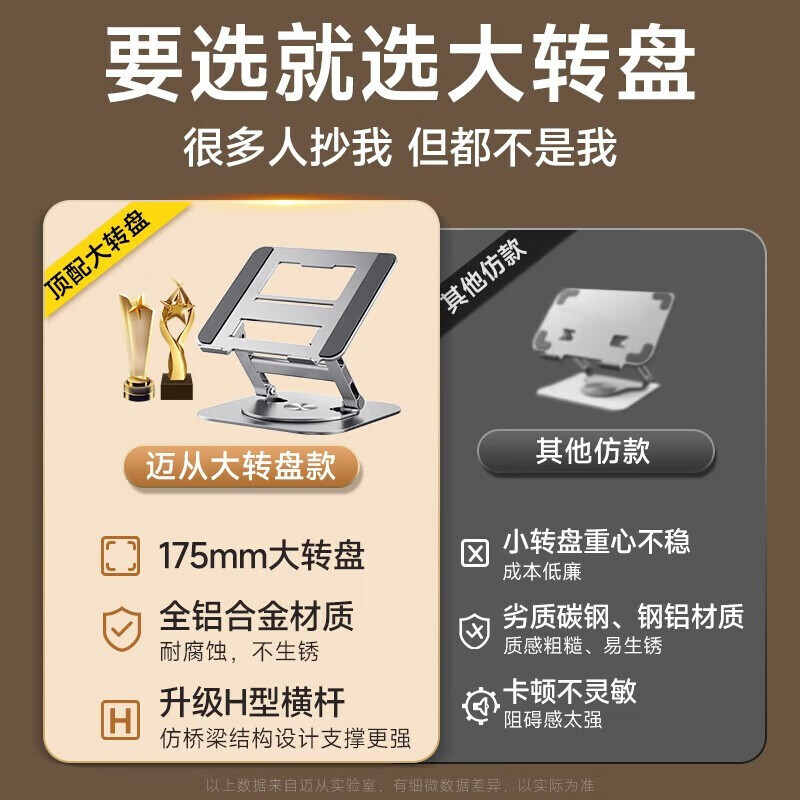 迈从 (MCHOSE)LS928笔记本电脑支架 360°可旋转铝合金折叠立式升降桌面适用苹果华为联想 三代升级版加强横杠高清大图