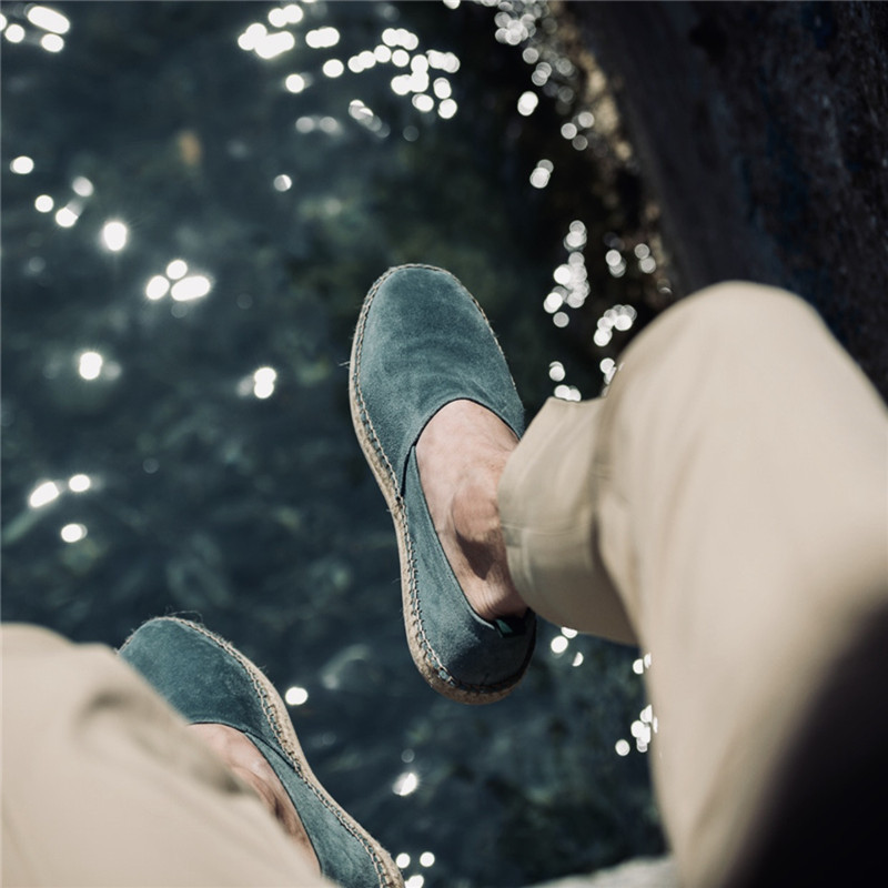 okkerbulls澳克公牛男鞋20羊皮渔夫鞋夏季新款反绒皮休闲软底套脚乐福