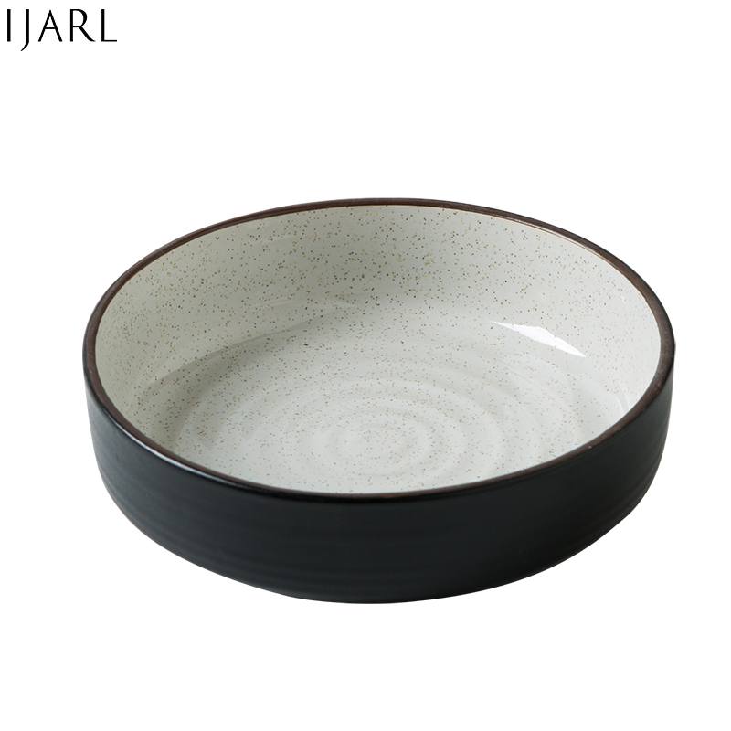 亿嘉IJARL 日式简约家用陶瓷汤碗菜碗面碗沙拉碗水果碗餐具韦斯顿7英寸黑色单只装