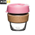 三维工匠澳洲防烫隔热软木单层钢化玻璃吸管随行咖啡外带打包杯 粉红色Saskatoon/177
