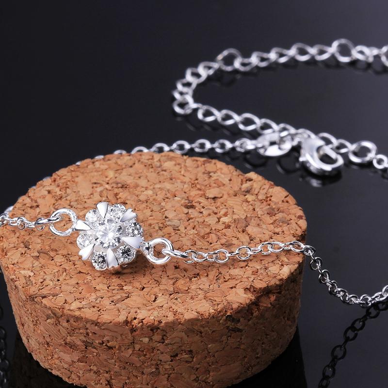 A032Women Jewelry Silver Anklet 镀银饰梅花水晶脚链潮女饰品送女朋友七夕情人节礼物
