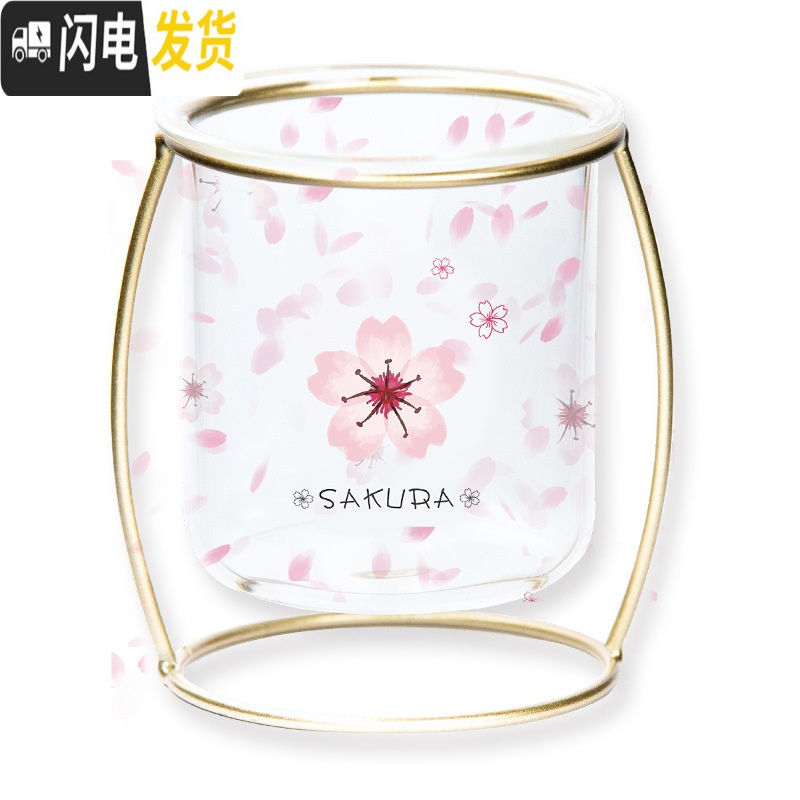 三维工匠创意ins风玻璃笔筒多功能文具收纳北欧圆形可爱铁艺笔筒桌面摆件 独角兽D款