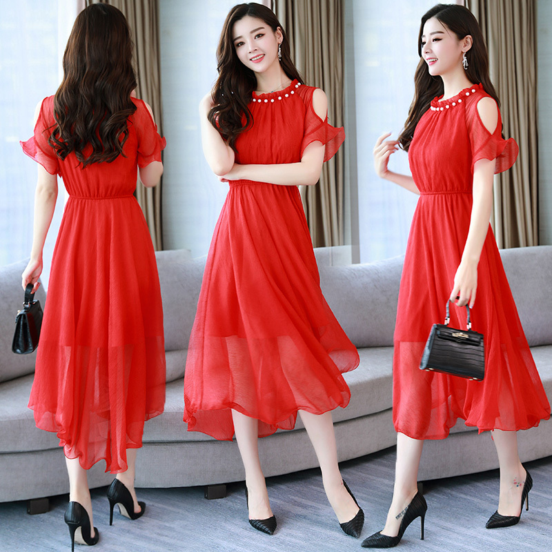 晚礼服女女士新品结婚礼新娘宴会敬酒服夏款新娘回雪纺连衣裙