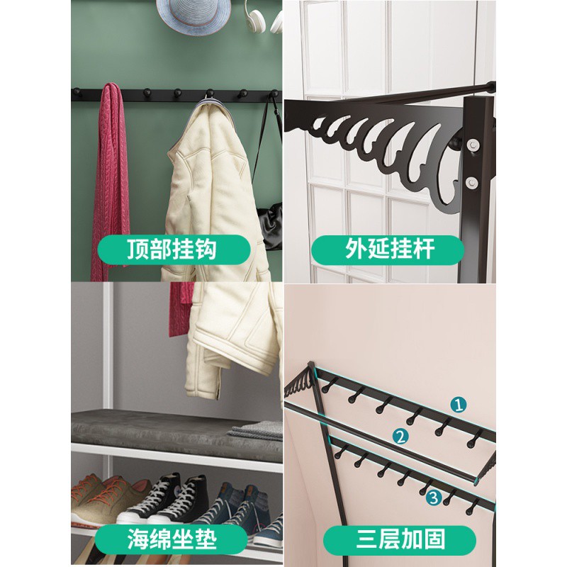 进口鞋柜家用玄关衣帽架收纳挂衣柜子换鞋凳一体多功能置物鞋架收纳柜 三维工匠高清大图