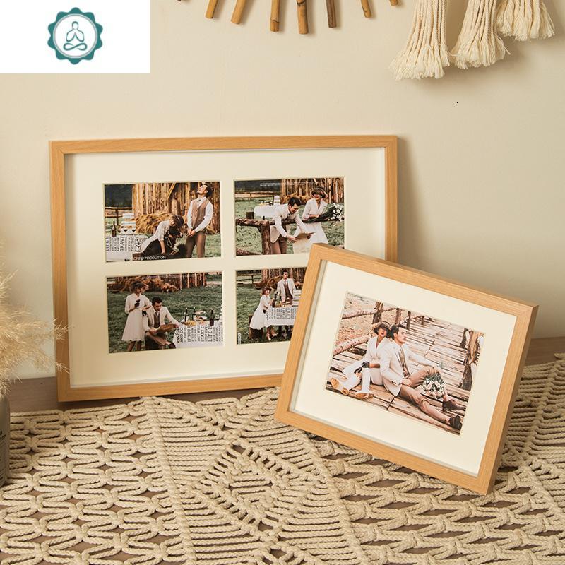 洗照片做成相框组合相片摆台照片106寸婚纱照原木色画框挂墙三连封