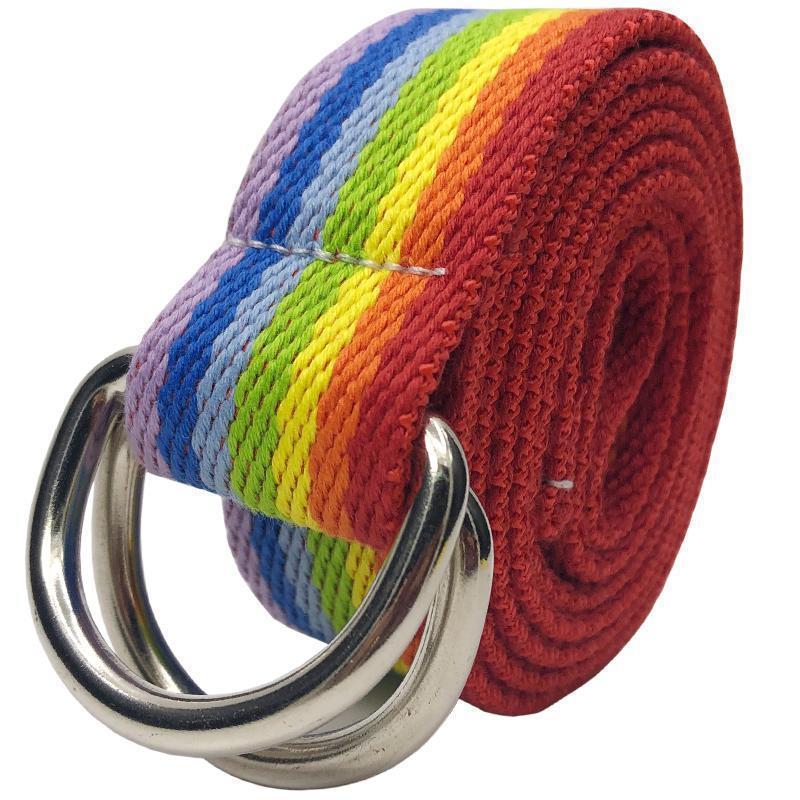 家柏饰(CORATED)窄.2厘米细腰带撞色双环休闲帆布带男女士挂长街拍户外皮带 3.2厘米宽度的七色彩虹100cm