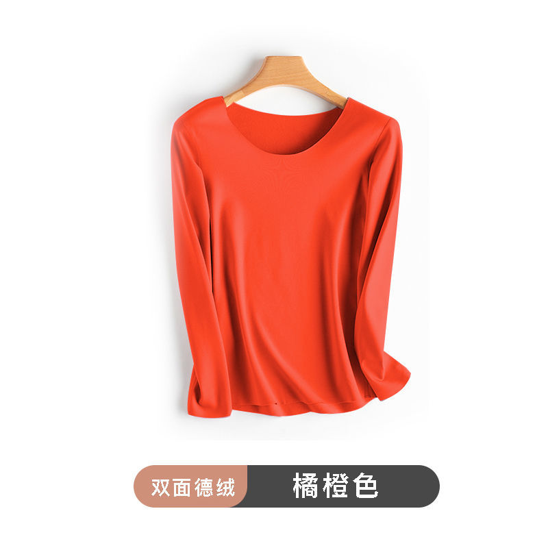 保暖内衣女加绒薄款秋衣秋裤套装冬内穿上衣打底衫 橘橙色单件上衣 2XL120-140斤