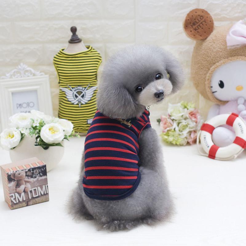 狗狗衣服春秋装背心泰迪小型犬幼犬比熊秋季薄款宠物两脚衣条纹衫 三色条纹背心DA471WG-红色 S码（推荐背长:20厘米