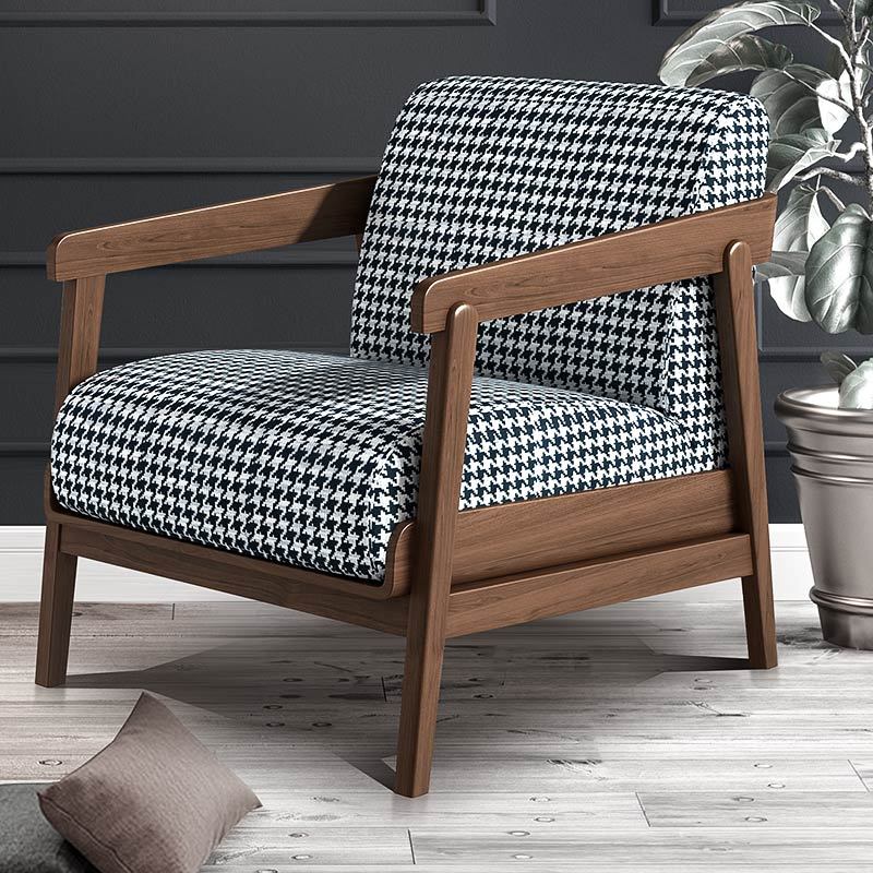 沃购北欧实木休闲椅卧室布艺沙发椅扶手简约现代设计师原创懒人家用