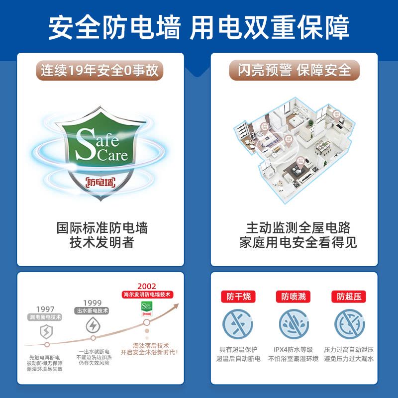 海尔(Haier)60升电热水器 2200W速热 金刚三层胆 安全防电墙 M式新鲜注水 安心浴 EC6001-HC3新图片