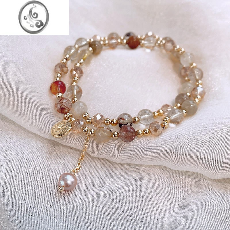 jimi双层茶晶串珠手链女2023年新款小众设计精致高级感水晶手串手饰品