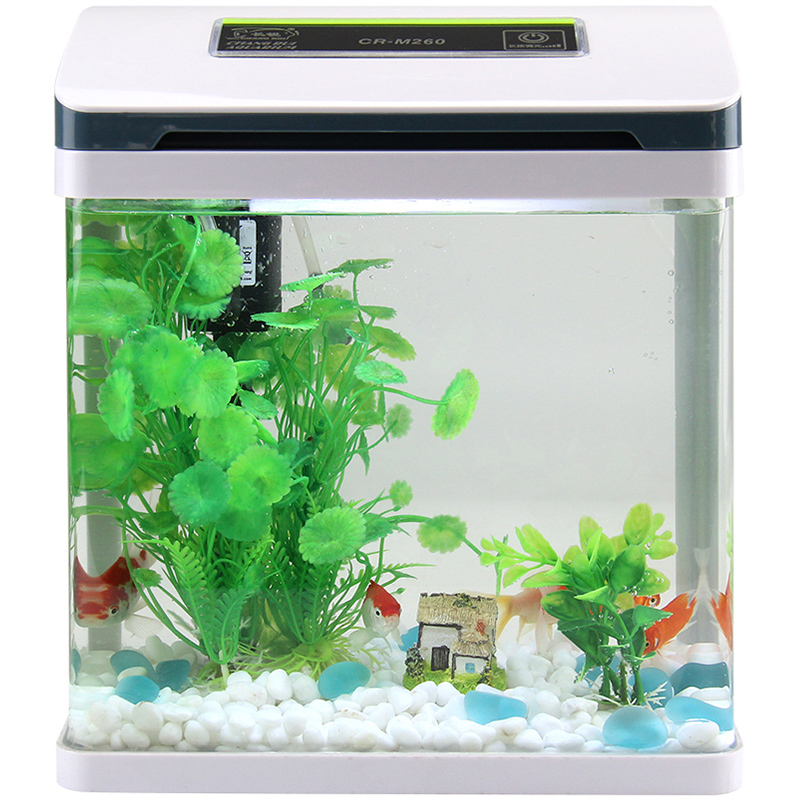 鱼缸水族箱 生态创意鱼缸中小型迷你玻璃客厅桌面金鱼缸LED灯造景高清大图