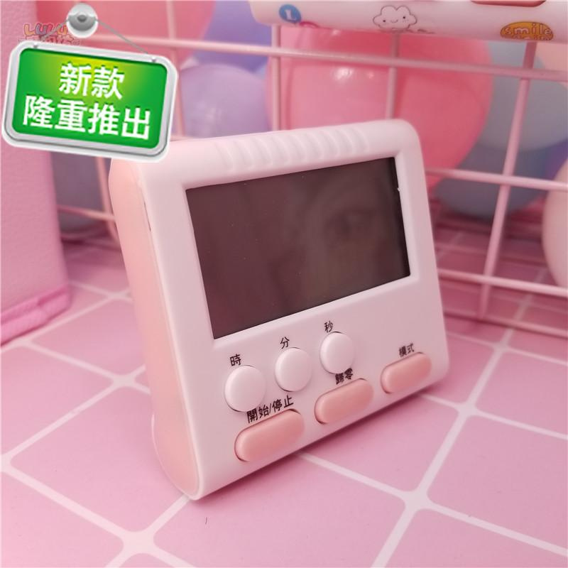 粉色迷你闹钟计时器送贴纸 可爱看桌面计时器道具电子摆件台钟g电子闹粉色时间钟表迷你闹钟
