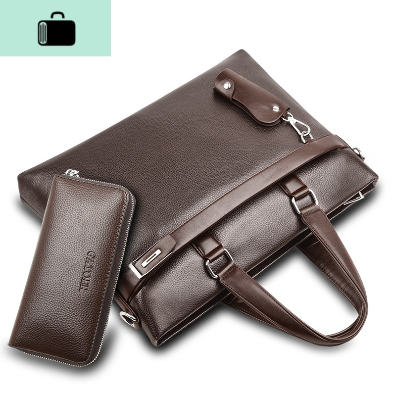 加厚男包手提包横款公文皮包商务休闲单肩斜挎男士包包潮new lake男士