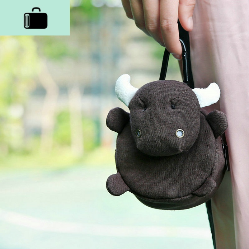 多乐象韩版卡通可爱小零钱袋女帆布钥匙硬币包NEW LAKE女士钱包/卡包 牛牛零钱包-深咖