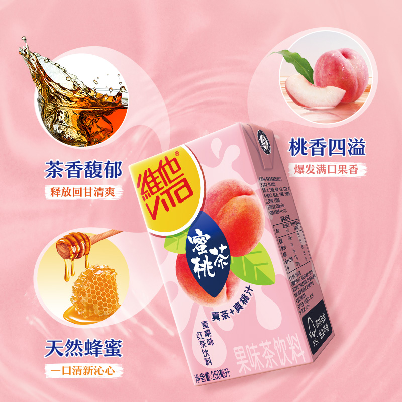 维他蜜桃茶250ml*6盒真茶真果汁果味茶饮料 便携 苏宁宜品推荐高清大图