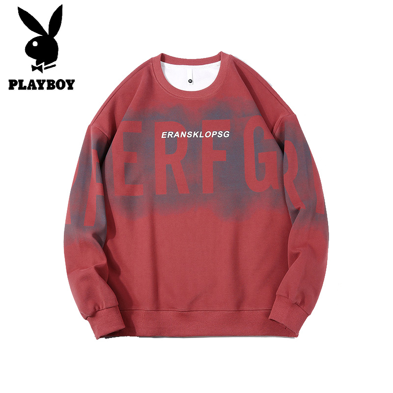 花花公子新款高品质加绒卫衣男2025秋冬新款圆领卫衣男宽松潮牌字母印花上衣圆领款潮高清大图