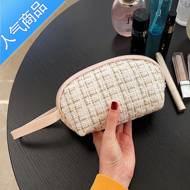 封后新款女士化妆包收纳包大小号便携手机包大容量零钱包女手拎小手包 白色小号