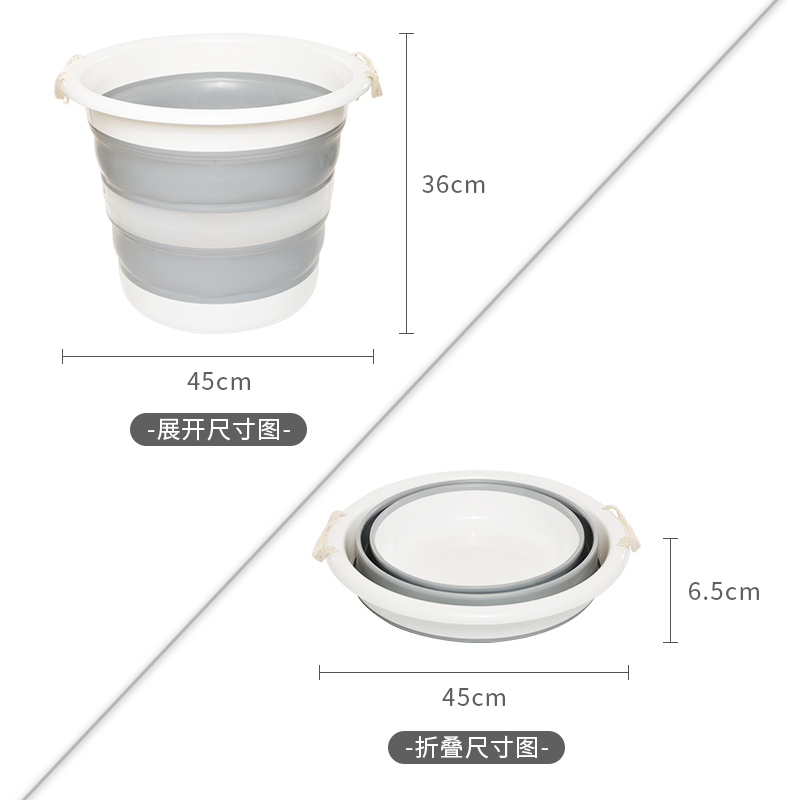 可折叠大号水桶阿斯卡利(ASCARI)车载钓鱼大容量洗衣桶旅行家用洗车美术洗笔便携式 白灰圆形10L水桶