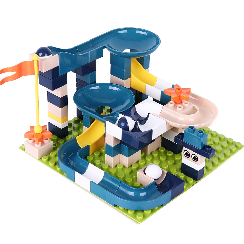 大颗粒滑道积木拼装大号底板儿童早教玩具3-4-5-6岁宝宝7拼搭 滑道83